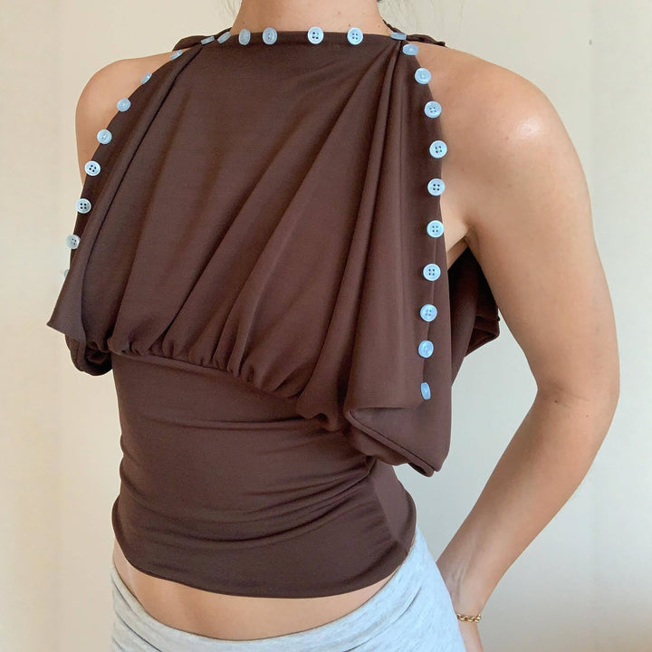 Damen Off-Shoulder Oberteil mit eleganter Knopfverzierung Echo Archiv
