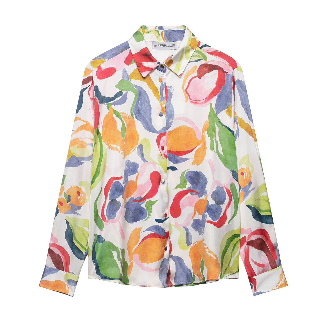 Damen Seidenimitat-Bluse mit Aquarell-Print und Hemdkragen Echoarchiv