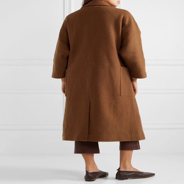 Damen Langer Oversize-Mantel im Relaxed-Wollmix mit großem Schalkragen und aufgesetzten Taschen Echoarchiv