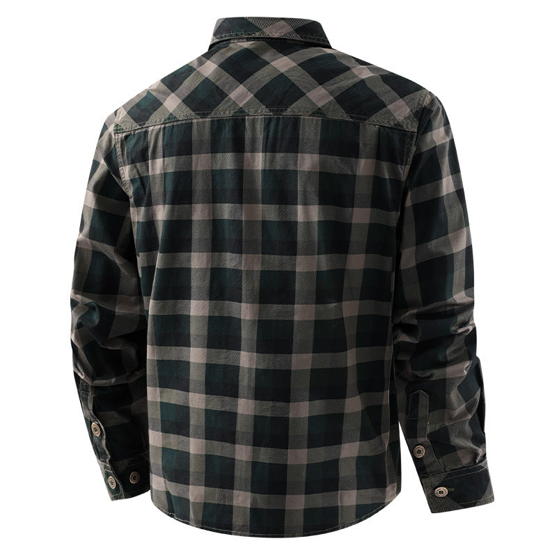 Herren nan lässiges kariertes Flanellhemdjacke aus Baumwollmischung mit doppelten Brusttaschen und verstärkter Steppung Echo Archiv