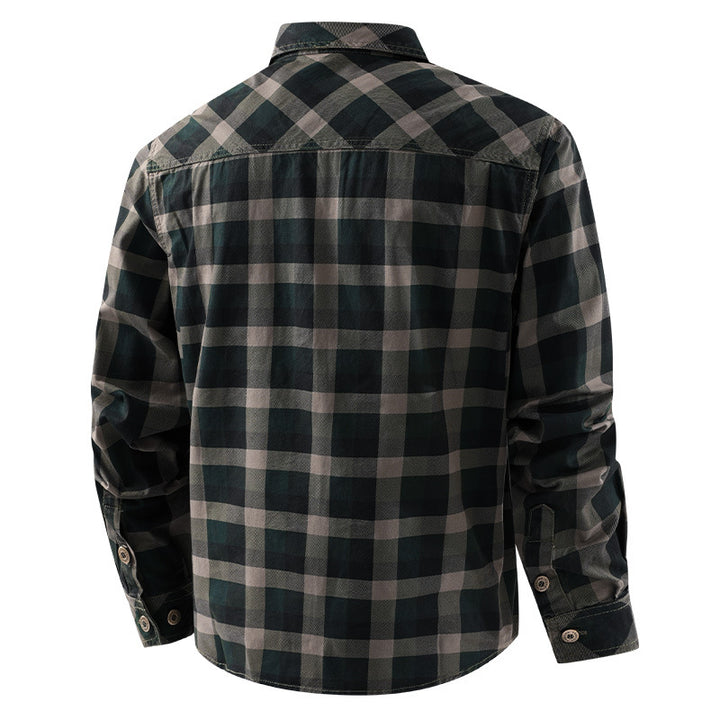 Herren nan lässiges kariertes Flanellhemdjacke aus Baumwollmischung mit doppelten Brusttaschen und verstärkter Steppung Echo Archiv