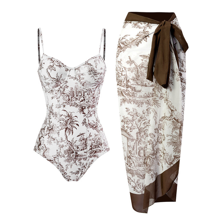 Damen Einteiliger Badeanzug mit elegantem Wickelrock Echo Archiv
