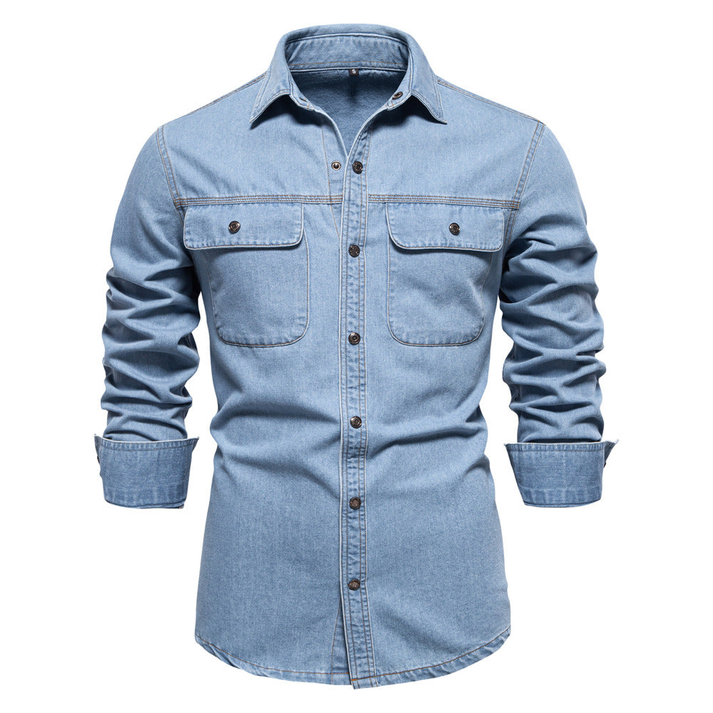 Herren Denim Hemd mit zwei Brusttaschen und modischem Schnitt Echoarchiv