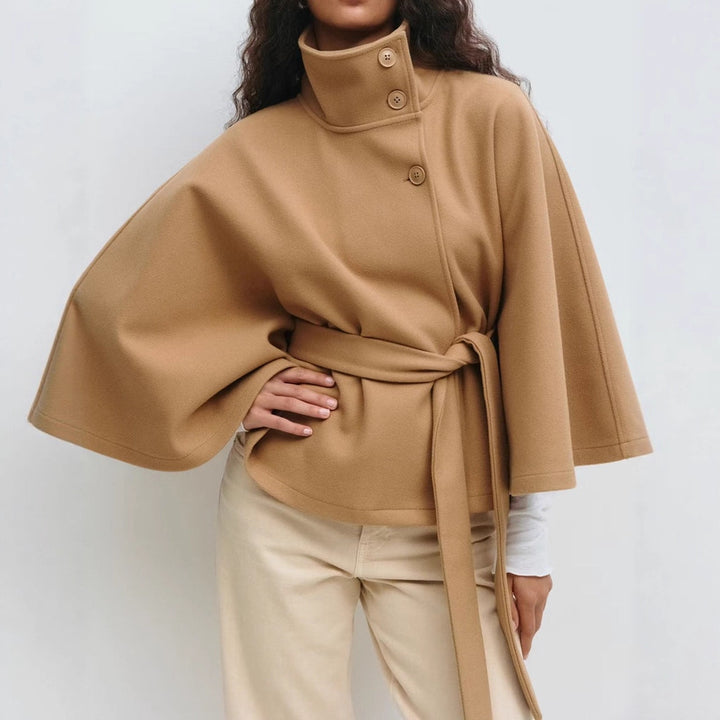 Damen nan weite Cape-Jacke mit Stehkragen, verdeckter Knopfleiste und Bindegürtel Echo Archiv