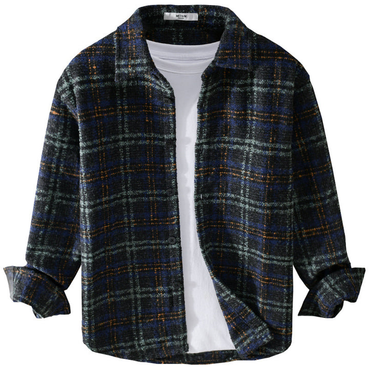 Herren Bouclé-Overshirt im Hemdjackenstil mit Kentkragen und Karomuster Echoarchiv