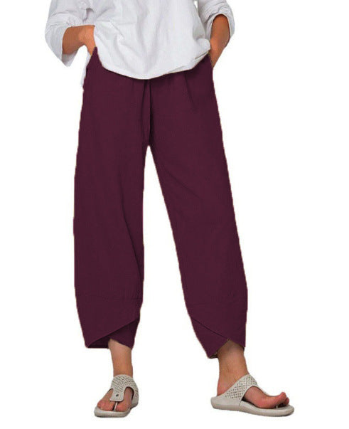 Damen nan lockere Leinenhose mit hohem Bund, Tulpen-Saum und seitlichen Eingrifftaschen Echo Archiv