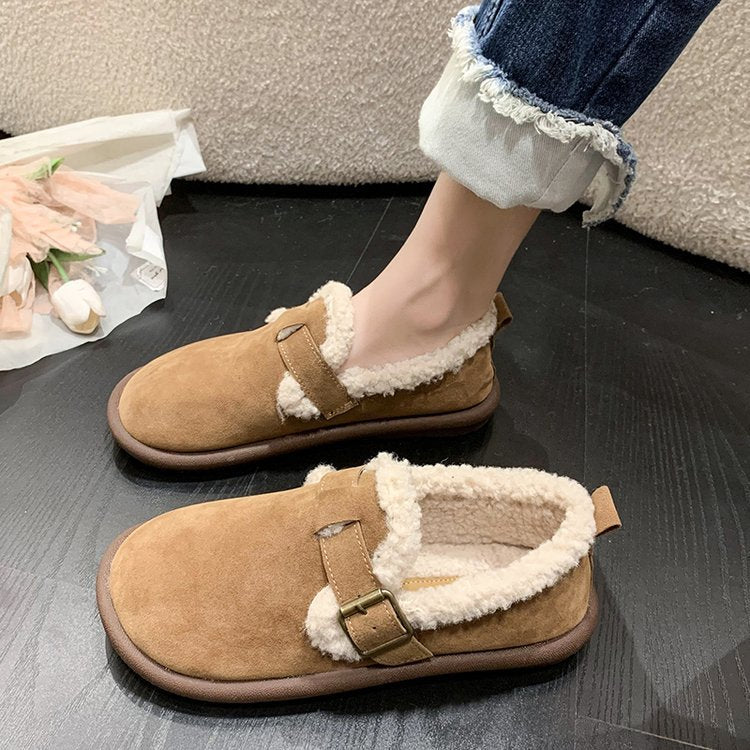 Damen Gefütterte Wildleder‑Optik Hausschuhe-Mules mit Teddyfutter und verstellbarem Riemen – Lioré