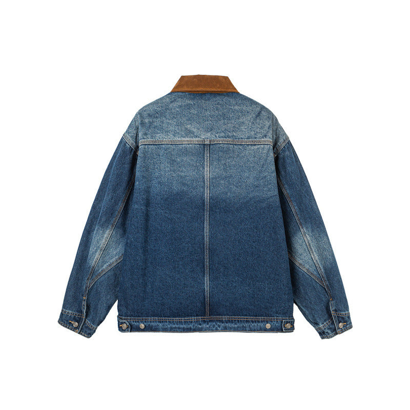 Herren Boxy-Denimjacke im Worker-Stil mit Cordkragen und Frontreißverschluss Echo Archiv