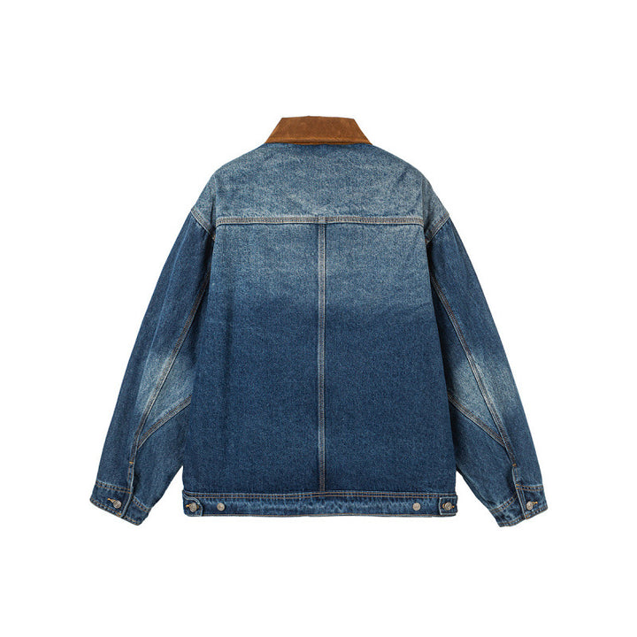 Herren Boxy-Denimjacke im Worker-Stil mit Cordkragen und Frontreißverschluss Echo Archiv