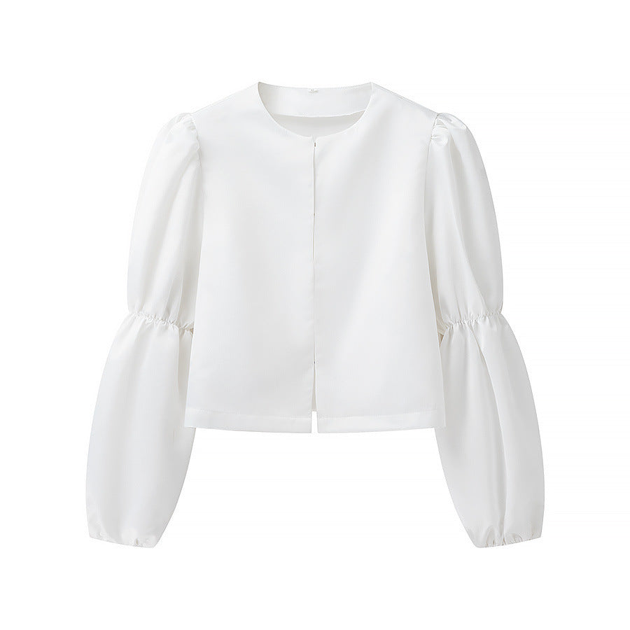 Damen Glänzende Satin‑Bluse mit voluminösen Puffärmeln Echo Archiv