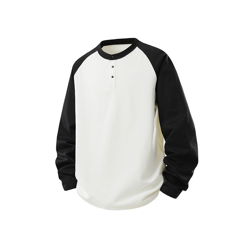 Herren Langarm-Henley-Sweatshirt mit Raglanärmeln, Relaxed-Fit und Knopfleiste Echo Archiv