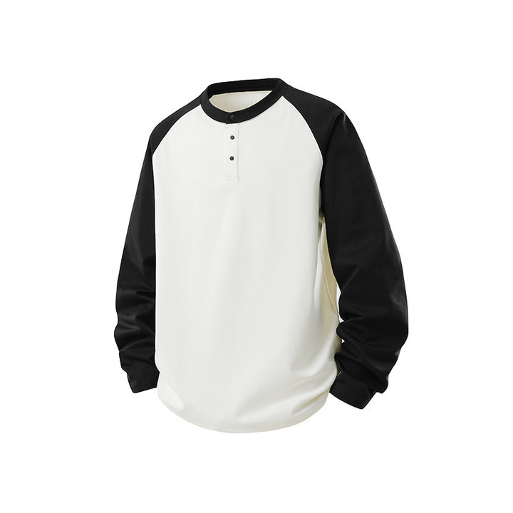 Herren Langarm-Henley-Sweatshirt mit Raglanärmeln, Relaxed-Fit und Knopfleiste Echo Archiv