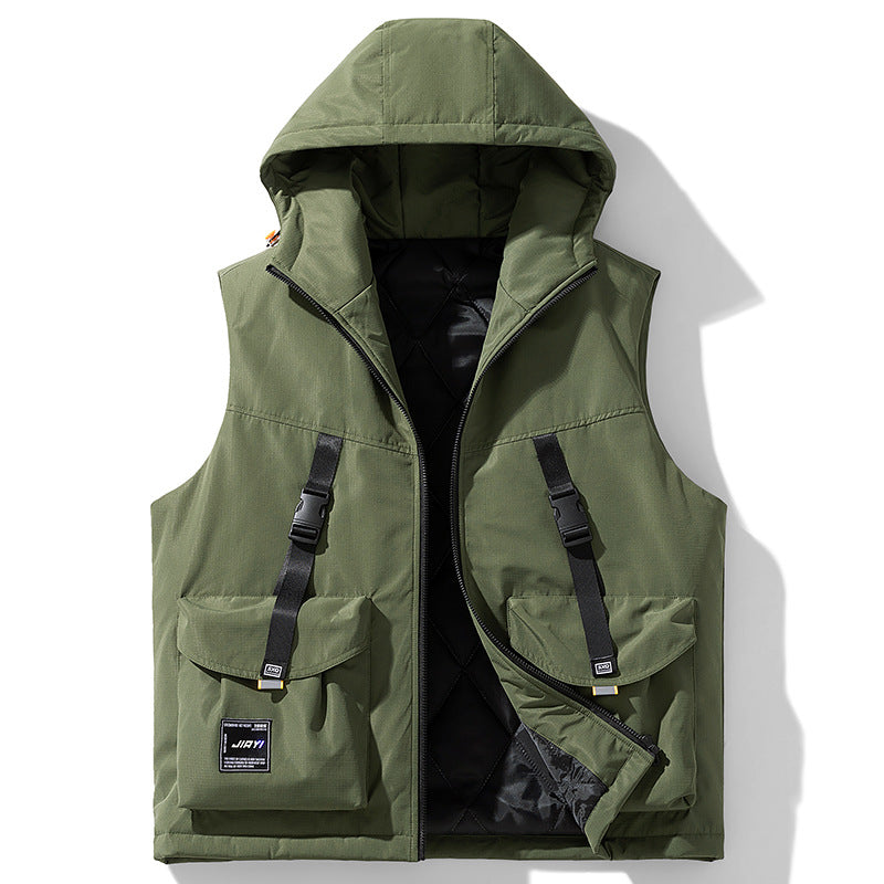 Herren Technische Outdoor-Weste mit Kapuze, gesteppter Isolierung und multifunktionalen Cargo-Taschen Echoarchiv