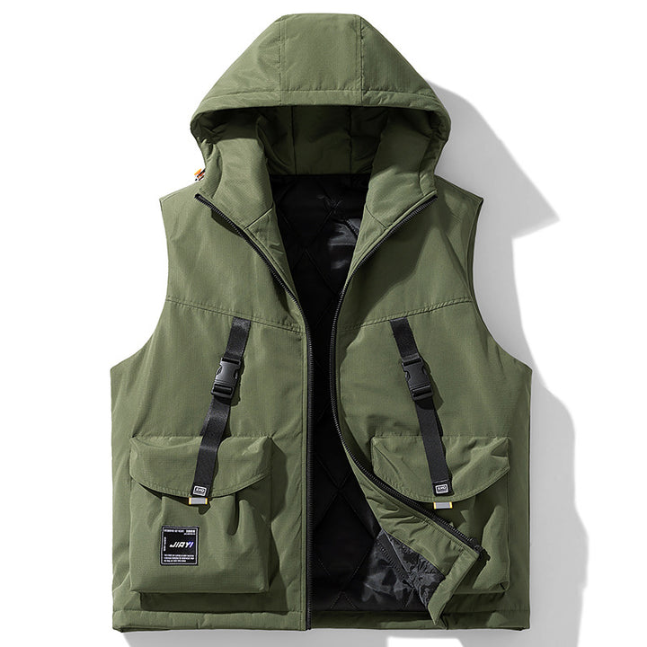 Herren Technische Outdoor-Weste mit Kapuze, gesteppter Isolierung und multifunktionalen Cargo-Taschen Echoarchiv