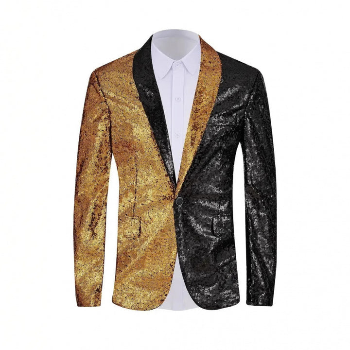 Herren Glänzender Pailletten-Blazer mit kontrastierenden Farben Echoarchiv