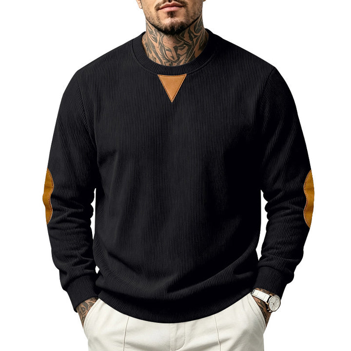 Herren Geripptes Sweatshirt mit Lederoptik-Ellbogenpatches und Dreieck-Applikation Echoarchiv