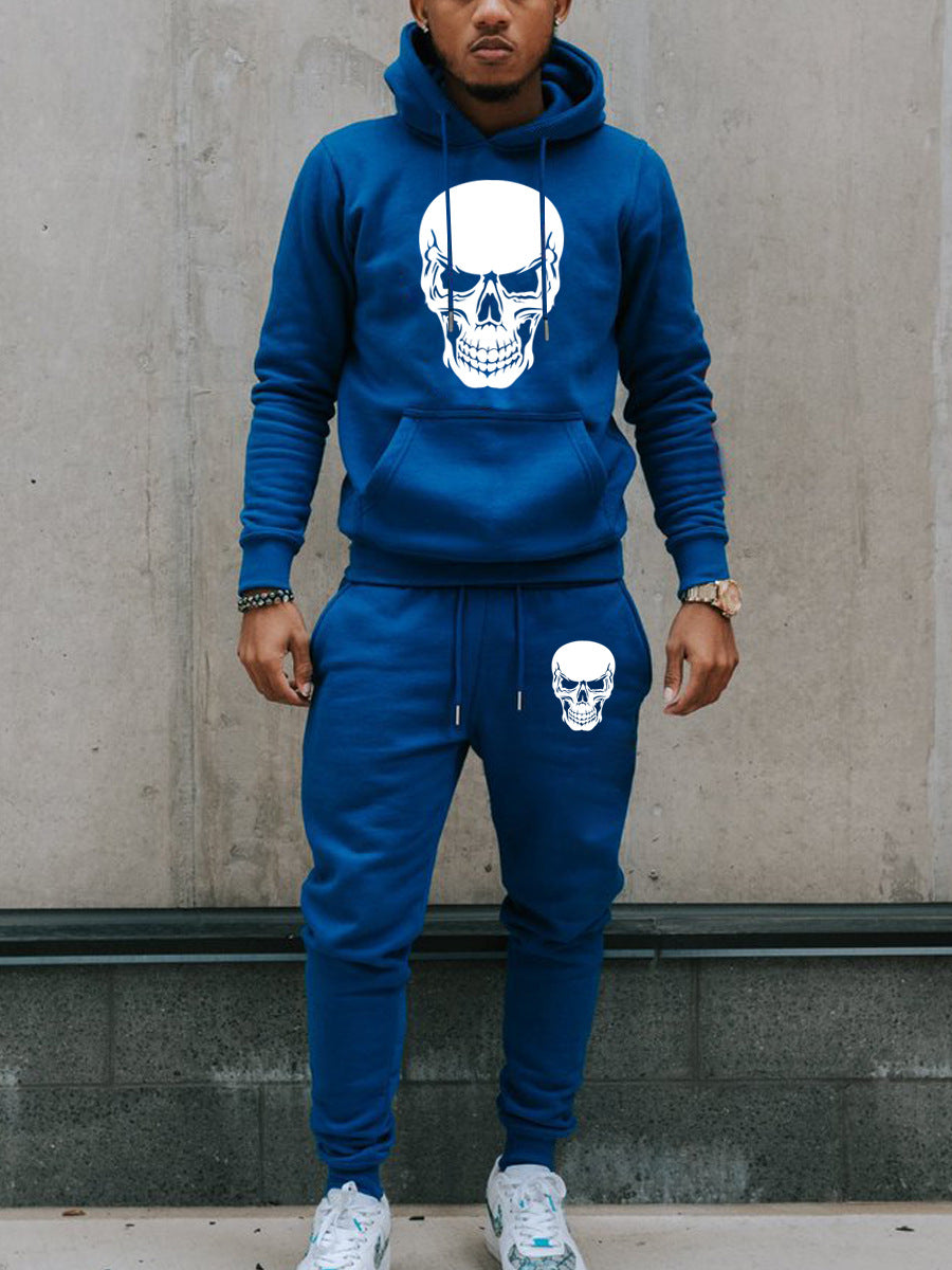 Herren Hoodie und Jogginghose Set mit künstlerischem Totenkopf-Design Echoarchiv