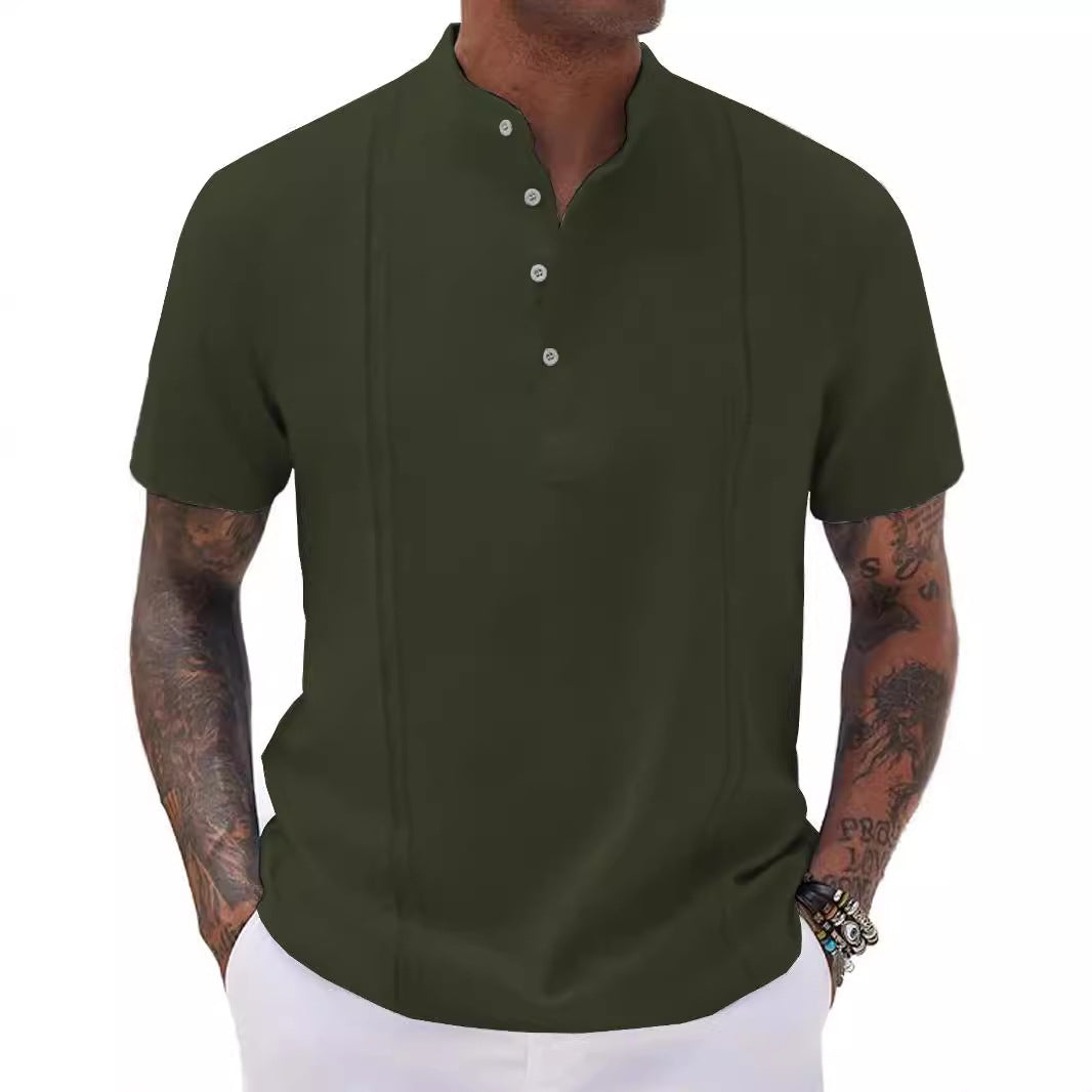 Herren Kurzarm-Henley-Shirt mit strukturierter Oberfläche und dekorativen Knöpfen Echoarchiv