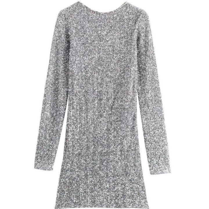 Damen Glitzerndes Pailletten-Minikleid mit langen Ärmeln und schmaler Silhouette Echo Archiv