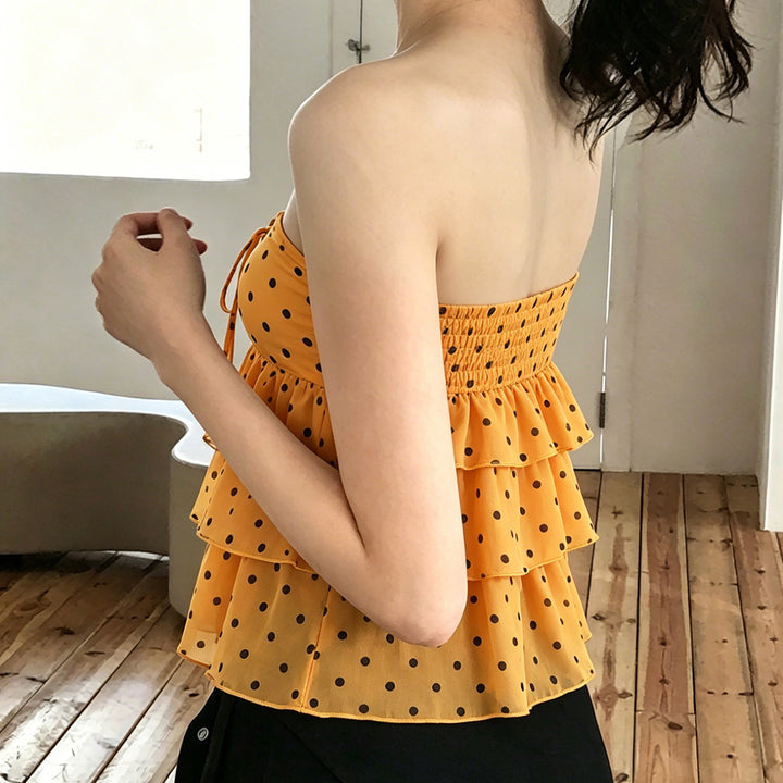 Damen luftiges Spaghetti-Trägertop mit voluminösem Rüschendesign Echo Archiv