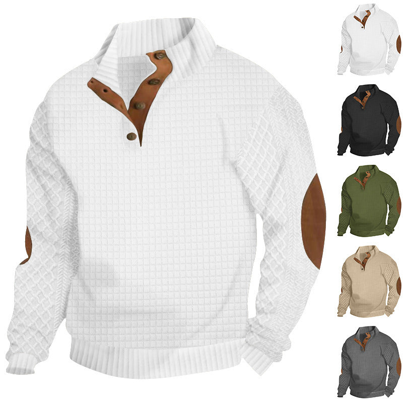 Herren Pullover mit Stehkragen und Lederapplikationen Echoarchiv