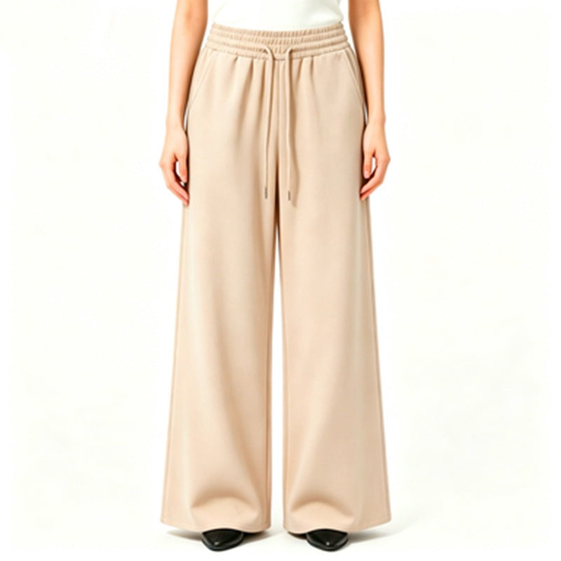Damen weite High-Waist Loungehose mit elastischem Bund, Kordelzug und fließendem Jersey – Avélisse