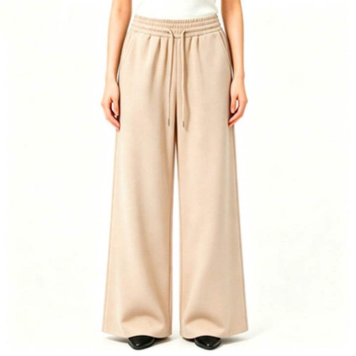 Damen weite High-Waist Loungehose mit elastischem Bund, Kordelzug und fließendem Jersey – Avélisse
