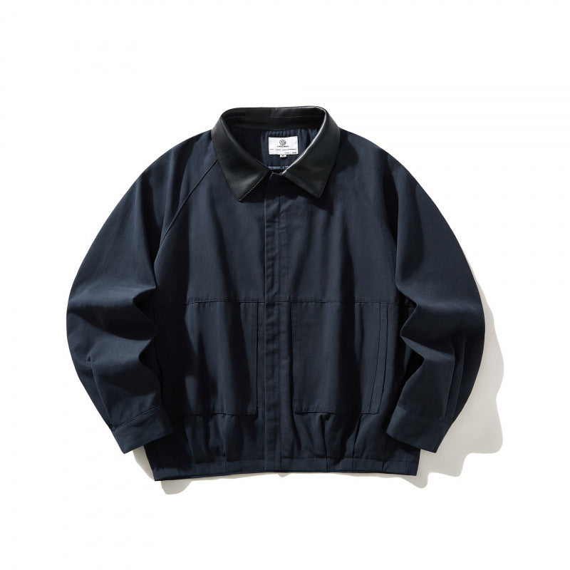 Herren Kurz geschnittener Canvas-Blouson mit Lederimitat-Kragen und elastischem Saum Echo Archiv