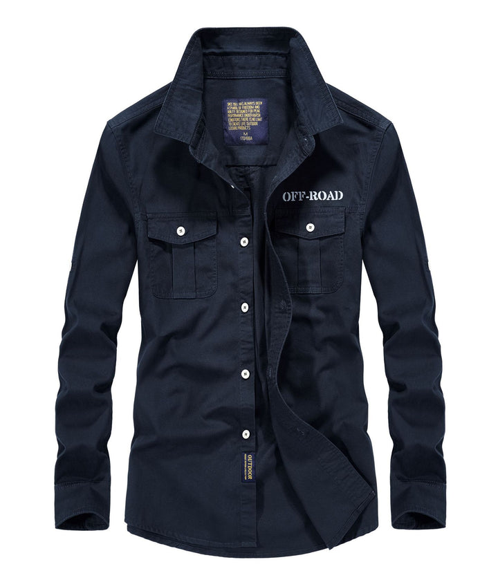 Herren Canvas-Utility-Fieldhemd mit Pattentaschen, Stehkragen und Ärmel-Rollfunktion – Taviero