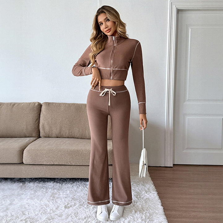 Damen Elegantes Sportliches Set mit hohem Kragen und elastischem Bund Echo Archiv