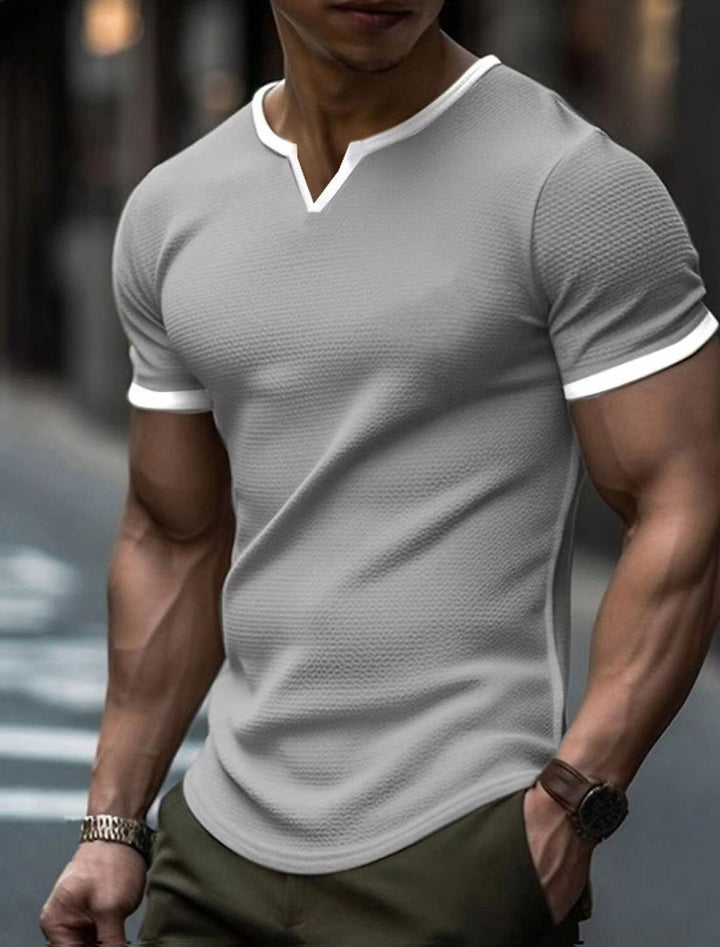 Herren kurzärmliges V-Ausschnitt T-Shirt mit strukturiertem Design Echoarchiv