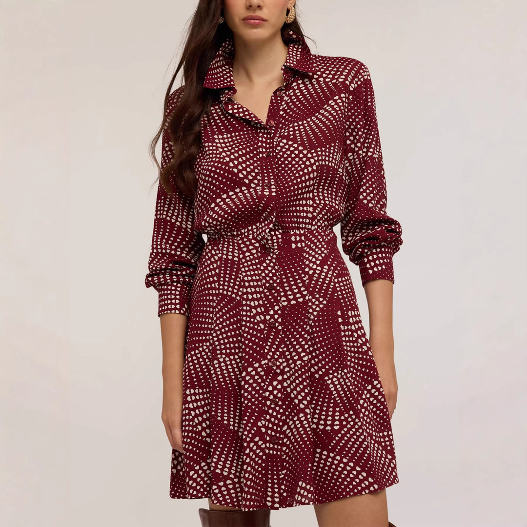 Damen Hemdblusenkleid mit Smockbund, Knopfleiste und Allover‑Print – Avérine