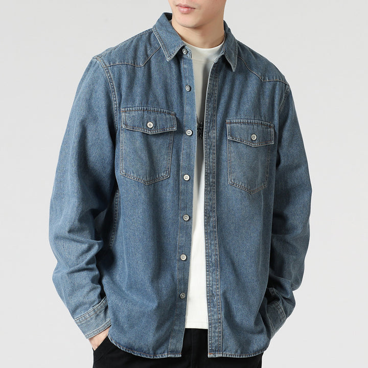 Herren Lockeres Denim-Overshirt mit aufgesetzten Brusttaschen und durchgehender Knopfleiste Echo Archiv