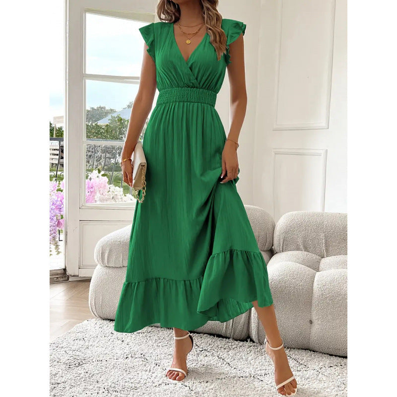 Damen Maxikleid mit voluminösen Rüschenärmel und elegantem Bund – Valéora