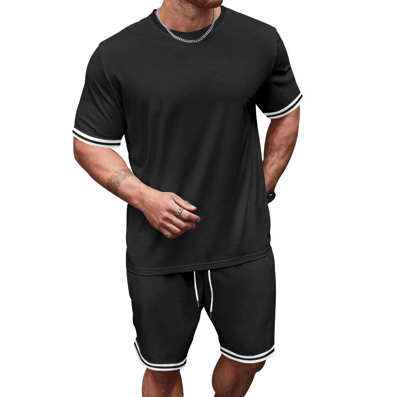 Herren nan sportliches Jersey-Set aus Kurzarmshirt und Bermudashorts mit Kontraststreifen elastischem Bund und Eingrifftaschen Echo Archiv