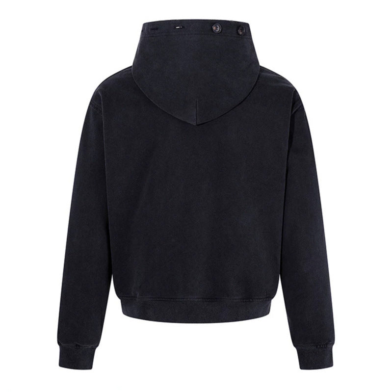 Herren Kapuzen-Zipjacke mit dekorischer Knopfreihe, vintage-inspirierter Waschung und elastischem Saum Echoarchiv