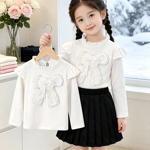 Mädchen Langarmshirt mit romantischem Rüschendesign und dekorativem Schleifenmotiv Echo Archiv