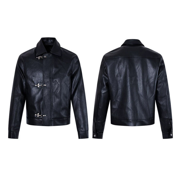 Herren Lederjacke mit Knebelverschlüssen, kurzem Schnitt und Hemdkragen Echoarchiv