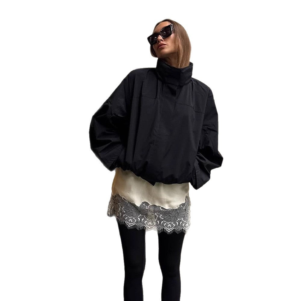 Damen Cropped Windjacke mit hochschließendem Stehkragen und kastiger Silhouette Echoarchiv