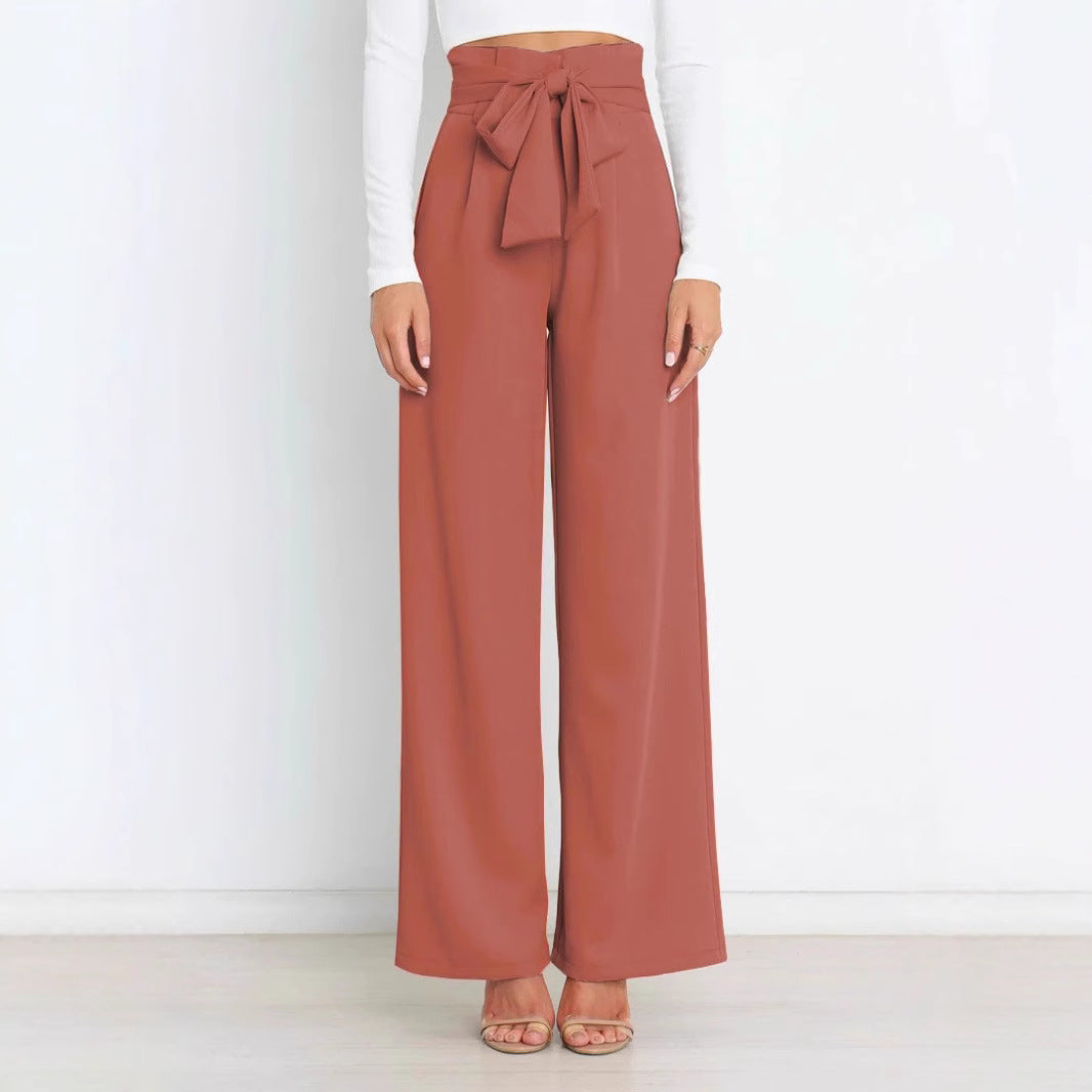 Damen Weite High-Waist Paperbag-Hose mit Bundfalten und Bindegürtel – Avélisse