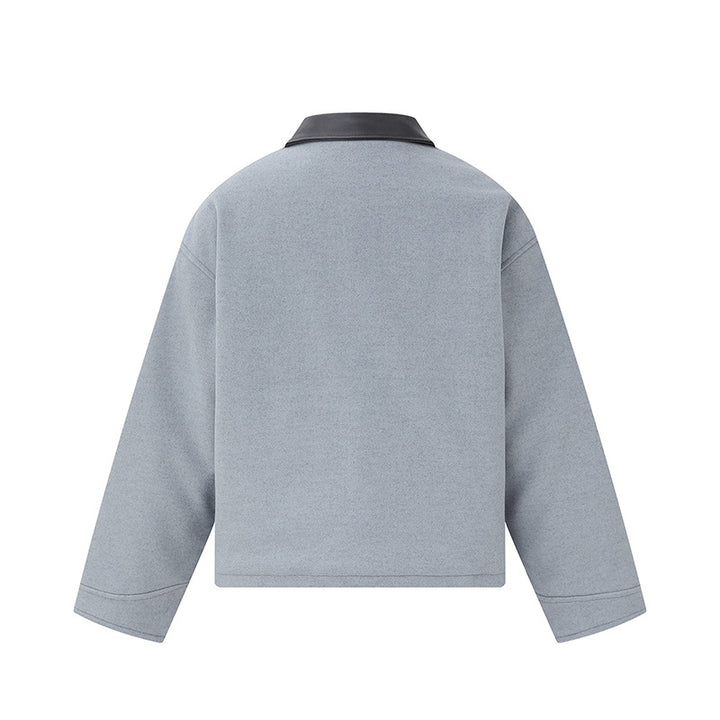 Unisex Kurzblouson im minimalistischen Workwear‑Look aus Wollmix mit Lederoptikkragen Echoarchiv