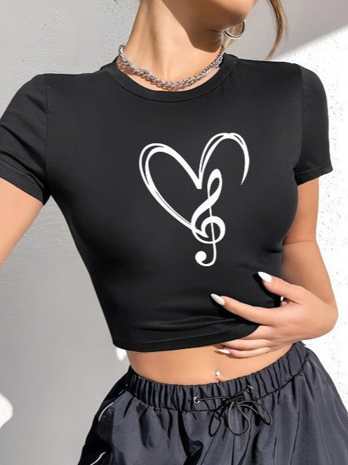 Damen Crop-T-Shirt mit kreativem Schriftzug und figurbetontem Schnitt Echo Archiv