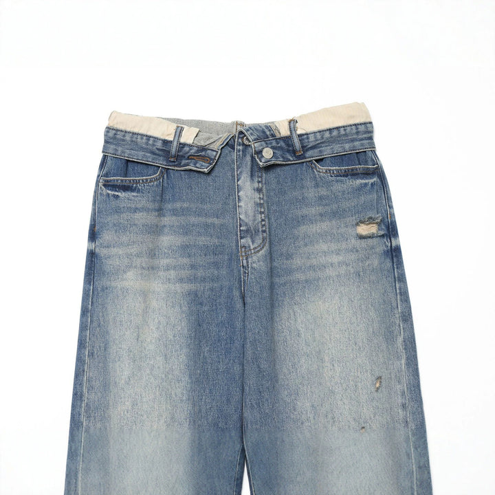 Damen Highwaist Jeans mit weitem Bein, Destroyed‑Details und ausgefranstem Saum – Dénora
