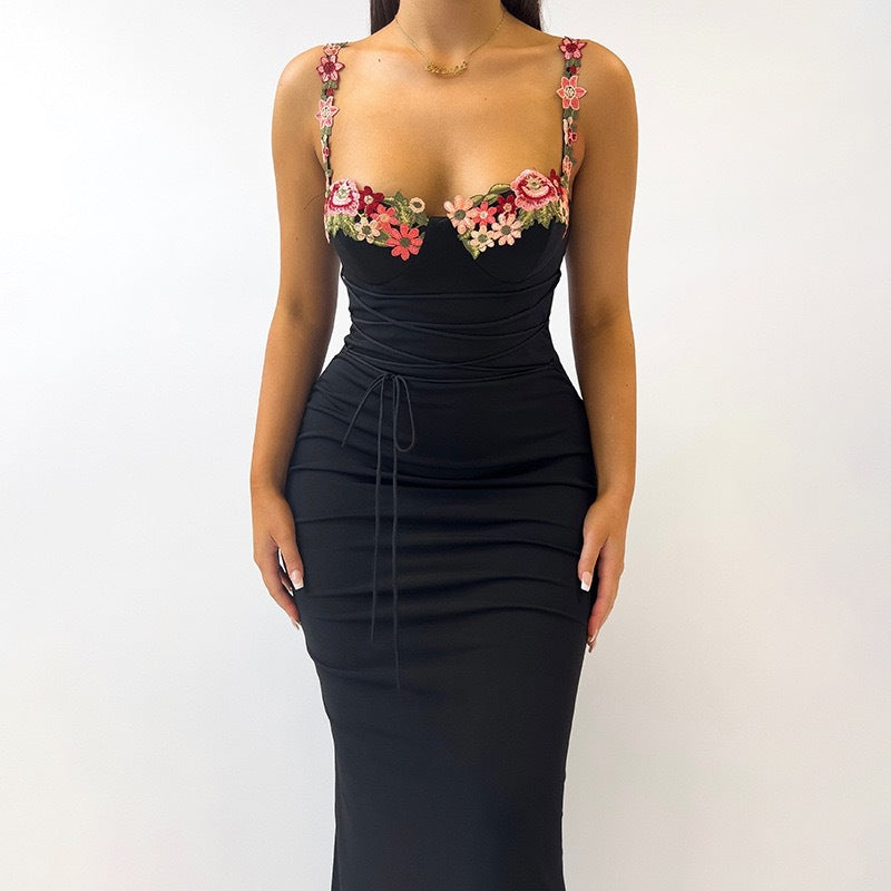Damen Verspieltes Maxikleid mit floralen Trägern und elegante Raffung Echo Archiv