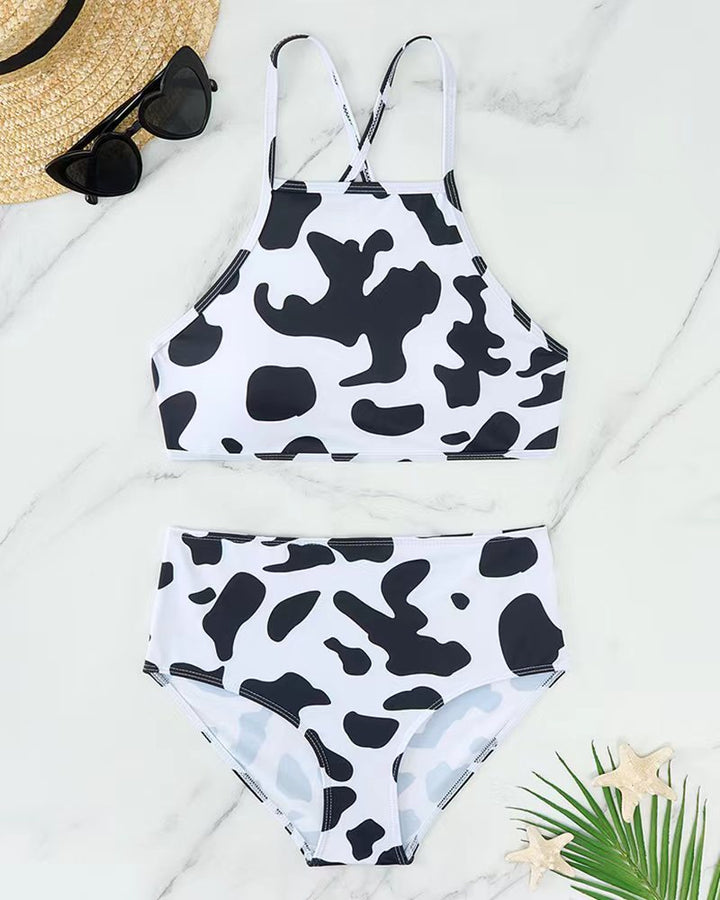 Damen Hochgeschlossener Bikini mit kreativer Tierfleckenmusterung Echo Archiv