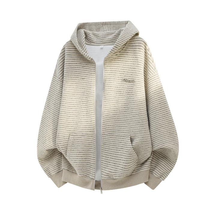 Unisex Oversize Kapuzenjacke mit durchgehendem Reißverschluss, feinem Streifenstrick und Kängurutaschen Echo Archiv