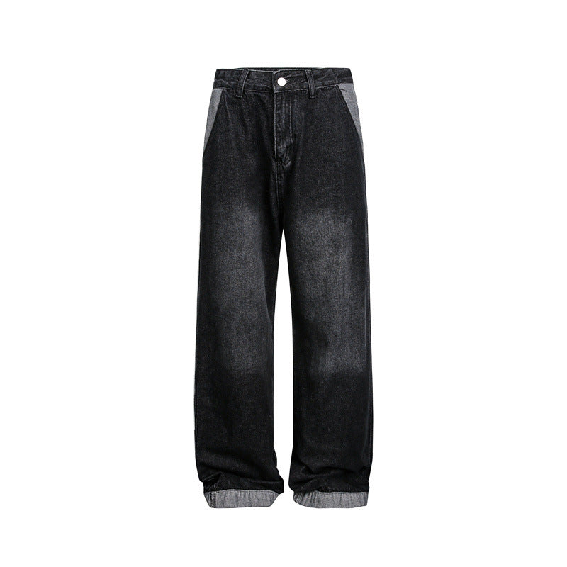 Unisex Weite Baggy-Denimhose mit hohem Bund und kontrastierten Eingrifftaschen Echoarchiv