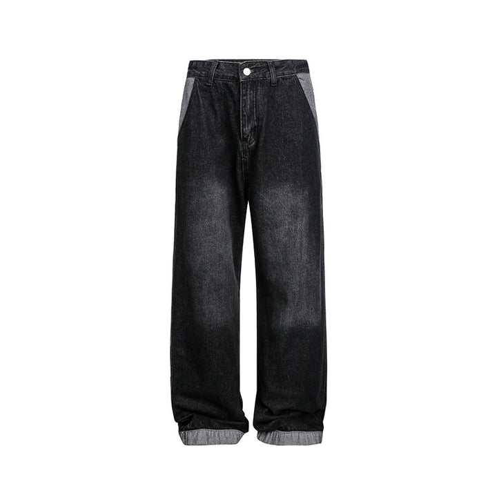 Unisex Weite Baggy-Denimhose mit hohem Bund und kontrastierten Eingrifftaschen Echoarchiv