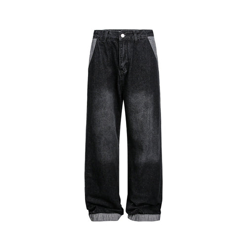 Unisex Weite Baggy-Denimhose mit hohem Bund und kontrastierten Eingrifftaschen Echoarchiv