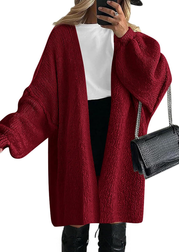Damen Oversize Strickcardigan mit weiten Ballonärmeln und offener Front Echoarchiv